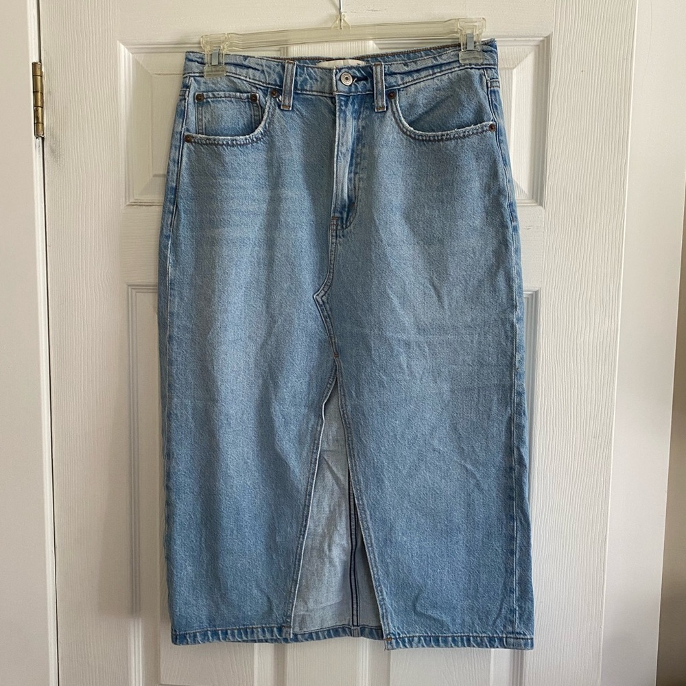 Abercrombie & Fitch Light Blue Denim Midi Skirt Petite/Short
